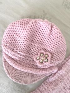 Baby Pink Knitted Hat &amp; stole