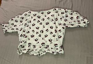 Cute Cherry Print Broderie Anglaise Top