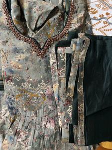 Green Printed Kurti Pant Set