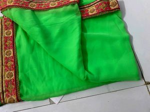 Vibrant Green Saree with Embellished Border