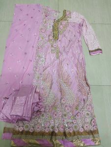 Elegant Pastel Pink Embroidered Salwar Suit with C