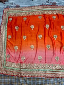 Orange Embroidered Silk Saree with Blouse