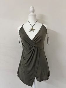 Olive Green Draped Halter Top