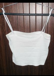White Ribbed Cropped Cami Top