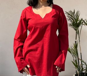 Desi Red Bell Sleeve Kurta