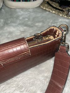 Brown Croc Embossed Clutch Bag