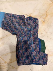 Blue Abstract Print Saree
