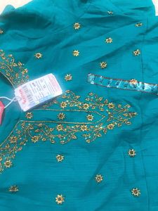 Teal Anarkali Kurta with Gold Embroidery