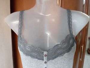 Grey Lace Trim Cami Tank Top
