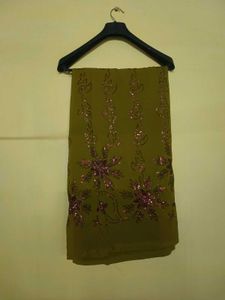Embellished Olive Green Saree