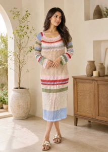 Crocheted Striped Midi Dress