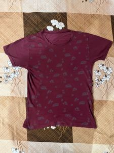 Maroon Printed Slim Fit T-Shirt For Men 👕