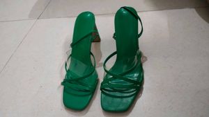 Green Heels with Clear Straps