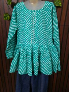 Stylish Teal &amp; White Kurta Set with pant