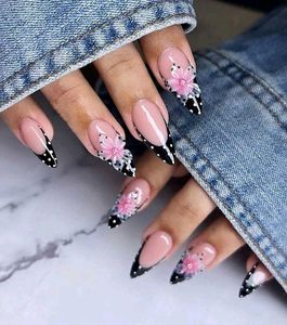 Cute French Tip Nails with Flowers