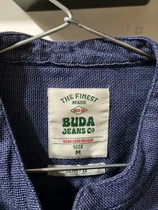 Men's Blue Denim Band Collar Shirt