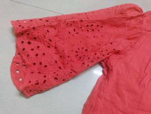 Coral Pink Top with Flared Sleeves