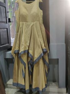 Raw Silk Fully Flair Zigzag Pattern Gown