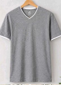 Grey V-Neck T-Shirt with White Trim