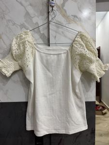 Cream Eyelet Puff Sleeve Top