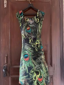 Stunning Peacock Print Wrap Dress