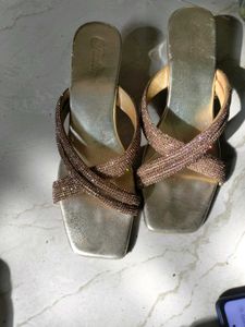 Sparkly Embellished Gold Flat Sandals