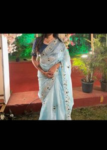 Beautiful Blue Embroidered Saree