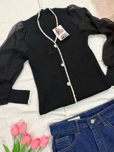 Chic Black Puff Sleeve Top
