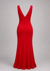 Elegant Red Ruffle Maxi Dress
