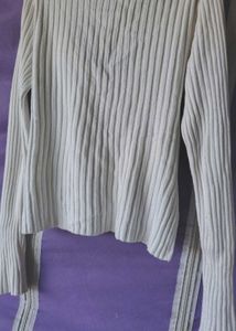 Cream Ribbed Knit Wrap Top