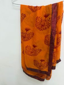 Vibrant Orange dupatta with Tree Print