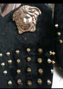 Black Studded Loafers with Medusa Accent