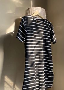 Classic Black & White Striped T-Shirt Dress