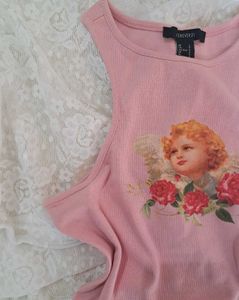 Pink Cherub Print Tank Top