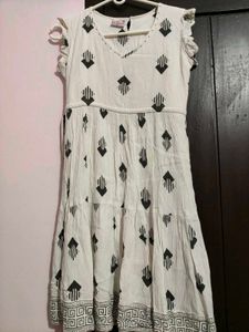 White Ethnic Printed Tiered Dress