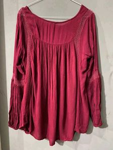 Maroon V-Neck Long Sleeve Top