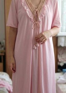 Vintage Pink Nightgown with Crochet Neckline