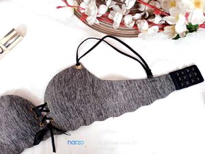Grey Lace-Up Bra