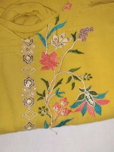 Embroidered Yellow Kurti