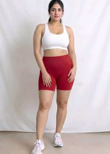 High-Waisted Ribbed Workout Shorts Free Size