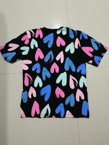 Cute Heart Print Black T-Shirt