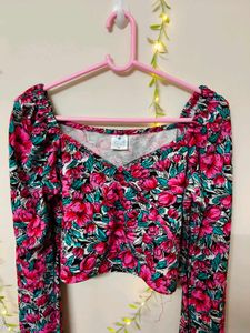 Floral Print Long Sleeve Crop Top