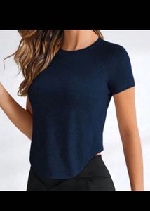 Navy Blue Athletic Mesh Panel T-Shirt