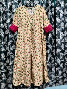 Medium Size Maxi Nude With Red Floral Prints