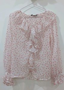 Chic Ruffled Heart Print Blouse