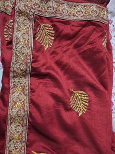 Maroon Embroidered Silk Saree
