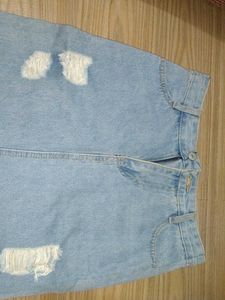 Distressed Denim Midi Skirt