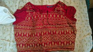 Maroon Embroidered Blouse with back zip
