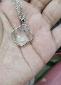 Elegant Silver Chain Necklace with Crystal Pendant
