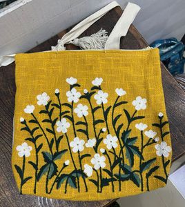 Yellow Embroidered Tote Bag